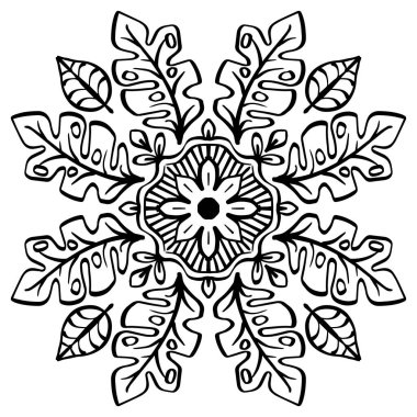 Canavar yaprağıyla mandala deseni. El çizimi çizimi. 