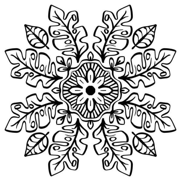 Canavar yaprağıyla mandala deseni. El çizimi çizimi. 