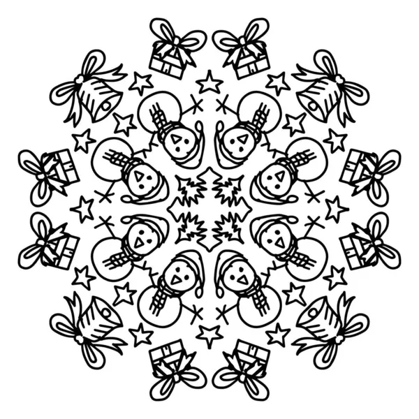 Kerst Mandala Decoratie Handtekening Illustratie — Stockvector