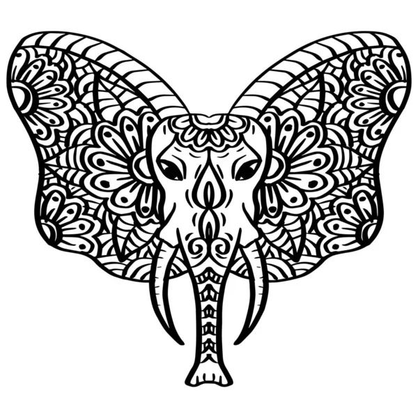 Había Dibujado Cabeza Elefante Zentangle — Vector de stock