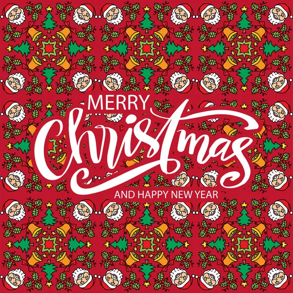 Weihnachtskarte Mit Nahtlosem Muster Mit Weihnachtsmann Und Weihnachtsdekoration — Stockvektor