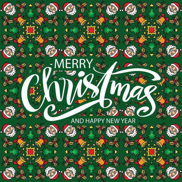 Weihnachtskarte Mit Nahtlosem Muster Mit Weihnachtsmann Und Weihnachtsdekoration — Stockvektor
