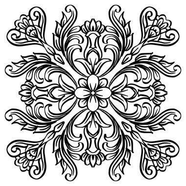 Çiçekli Mandala. Klasik dekoratif elementler. Doğulu desen, El çizimi illüstrasyon. 