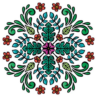 Çiçekli Mandala. Klasik dekoratif elementler. Doğulu desen, El çizimi illüstrasyon. 