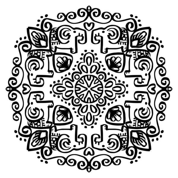 Mandala Éléments Décoratifs Motif Avec Éléphant — Image vectorielle