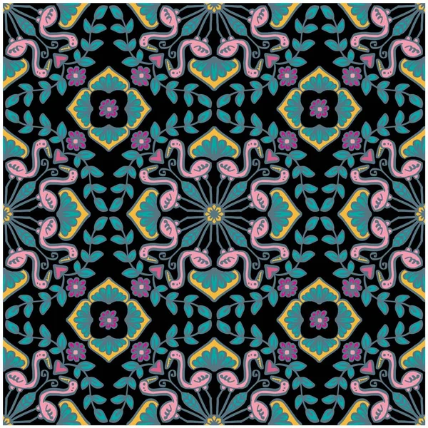 Mandala Fond Motif Sans Couture Avec Flamant Rose Ornement Floral — Image vectorielle