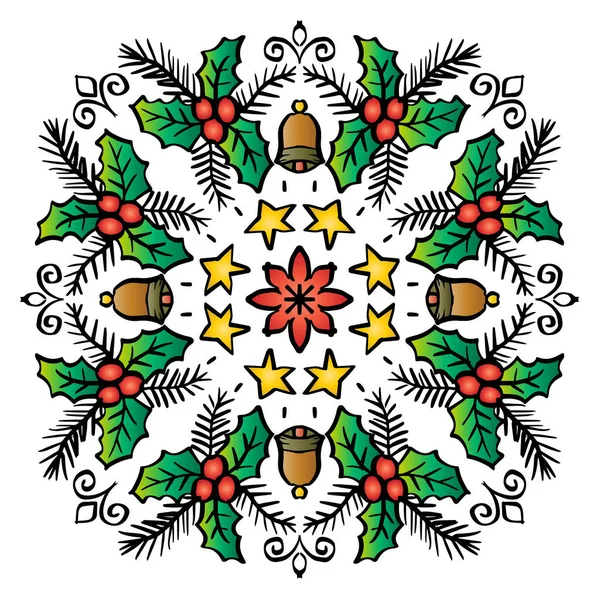 Decoración Del Mandala Navidad Dibujo Mano Ilustración — Vector de stock