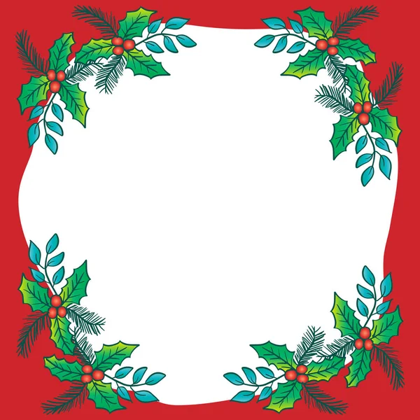 Fond Cadre Noël Avec Holly Berry Illustration Dessin — Image vectorielle