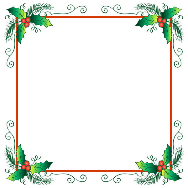 Christmas frame background with holly berry. Hand drawing illustration.