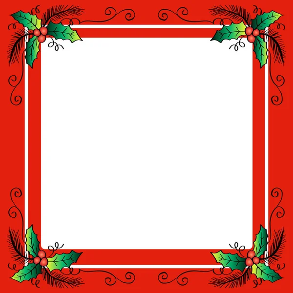 Christmas Frame Background Holly Berry Hand Drawing Illustration — Stock Vector