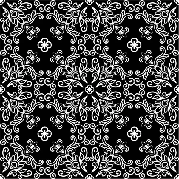 Motif Sans Couture Floral Ornemental Noir Blanc — Image vectorielle