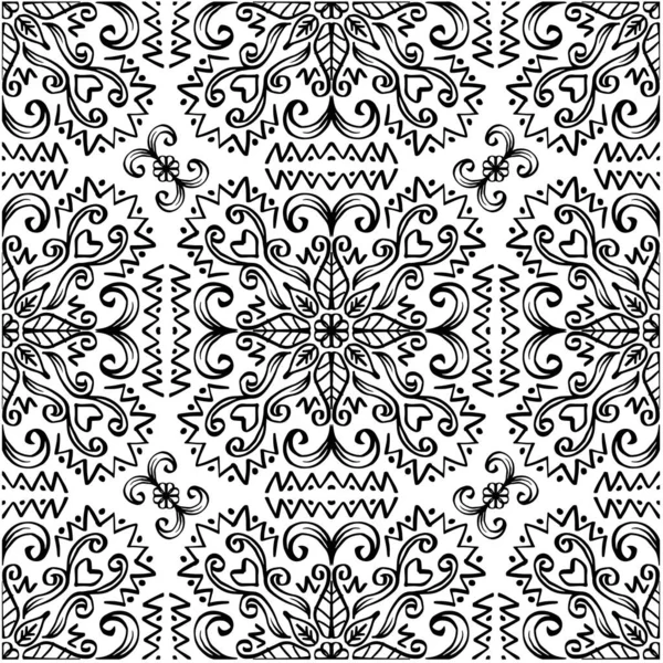 Bezešvé Vzor Květinové Ornamentální Černé Bílé — Stockový vektor