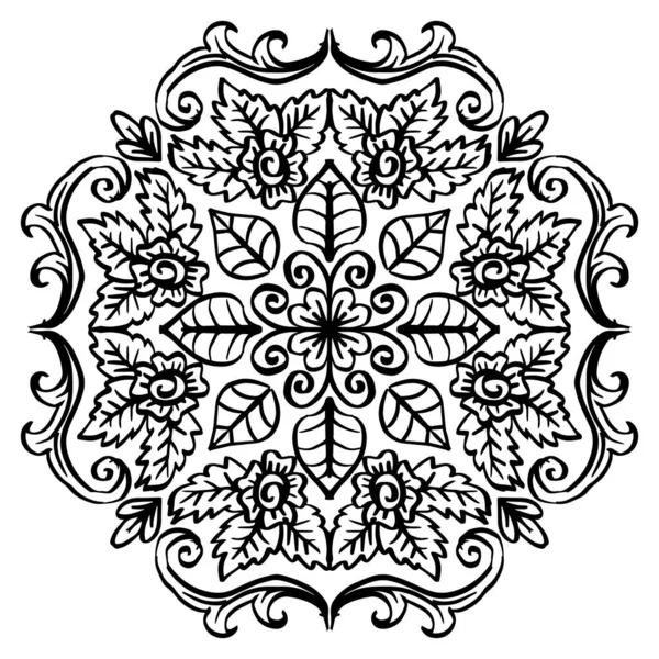 Fleur Rose Dessinée Main Sur Motif Rond Orné Mandala — Image vectorielle