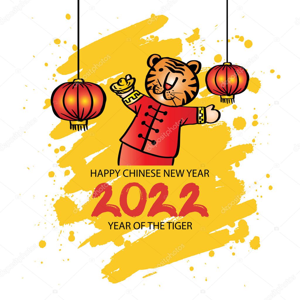 Happy Chinese New Year 2022. Cartoon cute tiger.