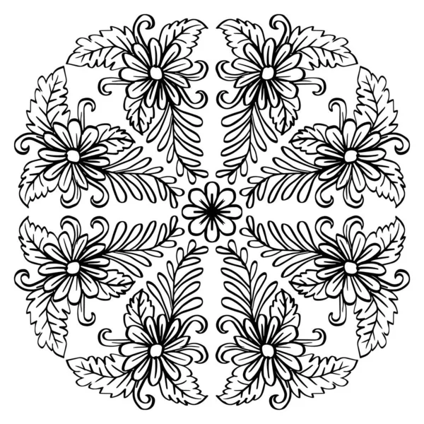 Projeto Mandala Ornamental Fundo Com Flores Preto Branco — Vetor de Stock