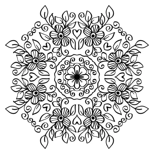 Ornamentale Mandala Design Hintergrund Mit Blumen Schwarz Weiß — Stockvektor