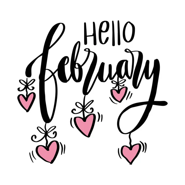 Hallo Februari Handschrift Kaart — Stockvector