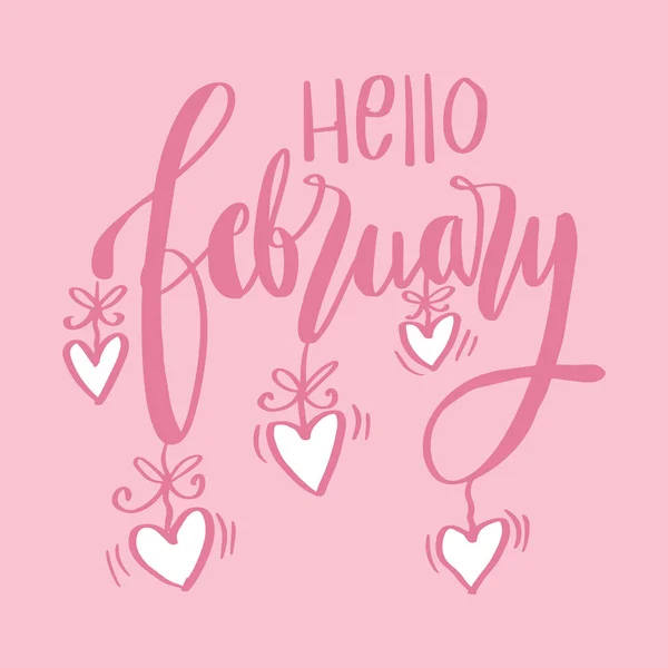 Hallo Februari Handschrift Kaart — Stockvector