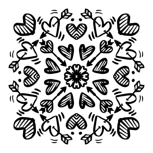 Mandala Valentijn Hand Tekening Illustratie — Stockvector