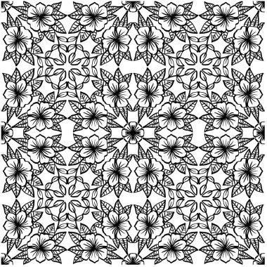 Mandala çiçekleri siyah beyaz desenli.