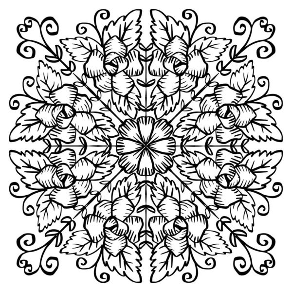 Floral Mandala Pattern Black White — Stock Vector