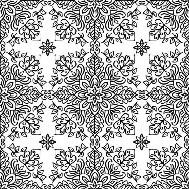 Mandala çiçekleri siyah beyaz desenli.