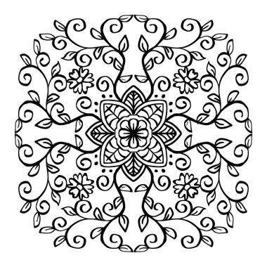 Siyah beyaz çiçekli mandala deseni.