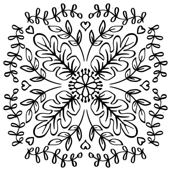 Mandala Floral Motif Sur Noir Blanc — Image vectorielle