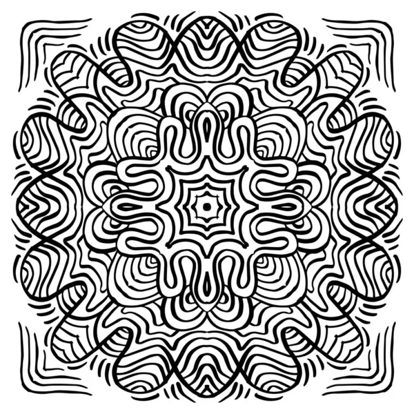 Mandala Abstrait Art Ligne Sur Noir Blanc — Image vectorielle