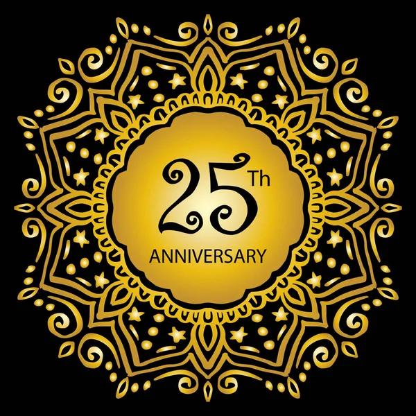Mandala Tasarımı Ile Yıllık Lüks Altın Yıldönümü Logosu — Stok Vektör