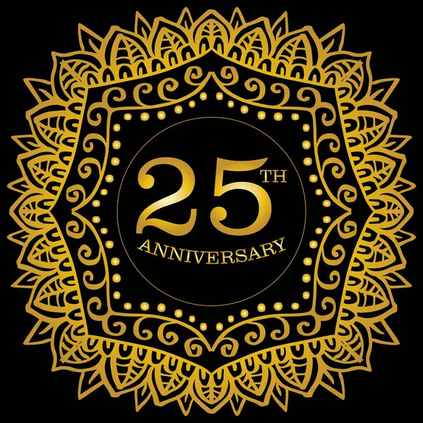 Mandala Tasarımı Ile Yıllık Lüks Altın Yıldönümü Logosu — Stok Vektör