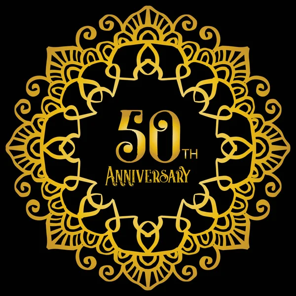 Anos Ouro Luxo Logotipo Aniversário Com Design Mandala — Vetor de Stock