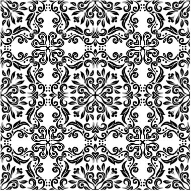 Siyah ve beyaz üzerine mandala desensiz çiçek süsü