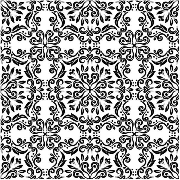 Mandala Motif Sans Couture Ornement Floral Sur Noir Blanc — Image vectorielle