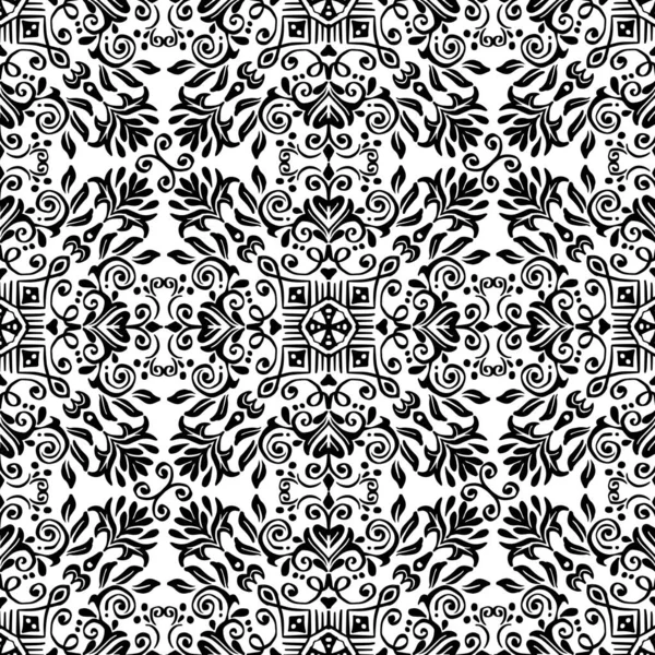 Мандала Безшовний Візерунок Квітковий Орнамент Чорно Білому — стоковий вектор