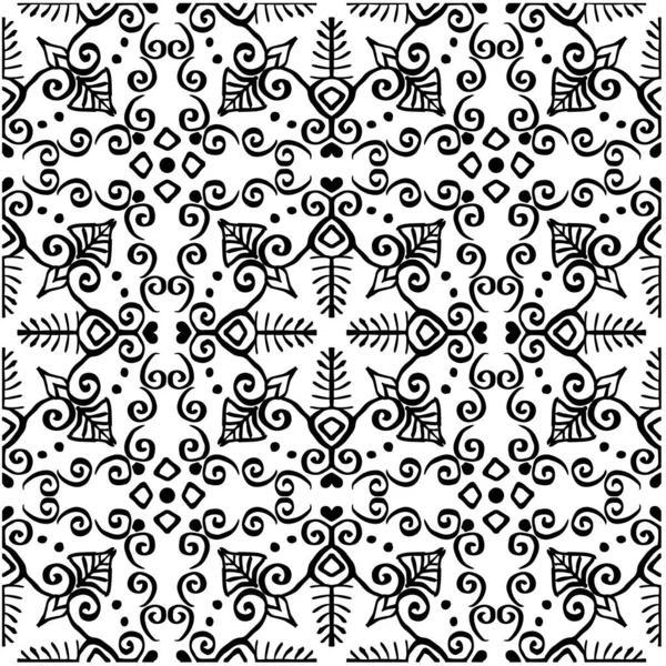 Mandala Ornamento Floral Patrón Sin Costuras Blanco Negro — Vector de stock