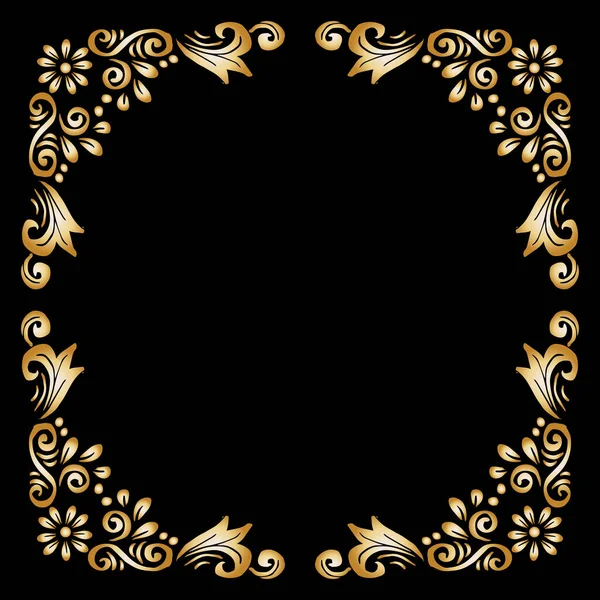 Gold Hand Drawing Retro Floral Frame — Stock Vector