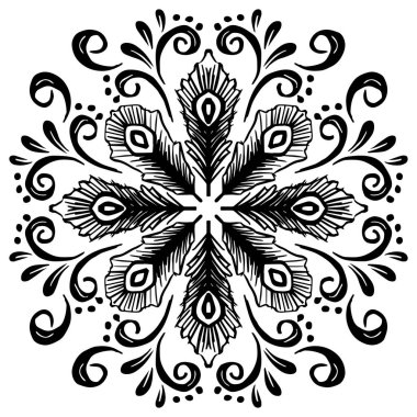 Çemberin arka planında etnik tüyler soyut mandala.