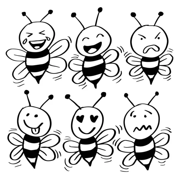 Cartoon Bee Met Verschillende Gezichtsuitdrukkingen — Stockvector
