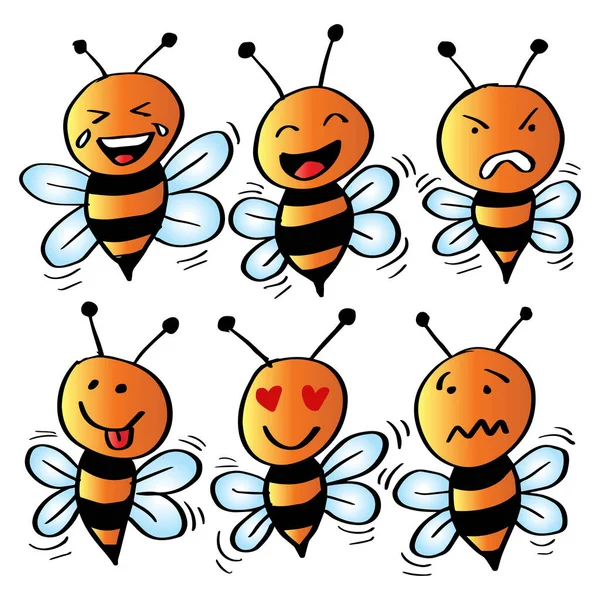 Cartoon Bee Different Facial Expressions — Stock Vector