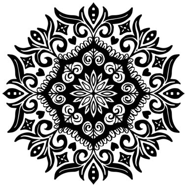  Siyah ve beyaz üzerinde mandala desenli çiçek deseni