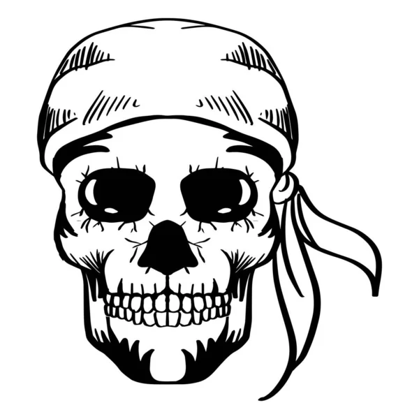 Illustrazione Vettoriale Disegnata Mano Del Cranio Pirata — Vettoriale Stock