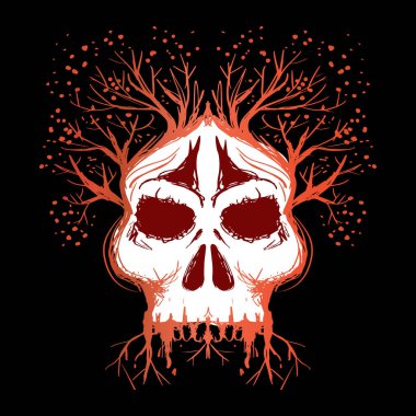 Kafatası soyut ağaç eli çizimi