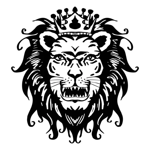 Die Zeichnung Des Löwenkönigs Das Haupt Eines Löwen Der Krone — Stockvektor