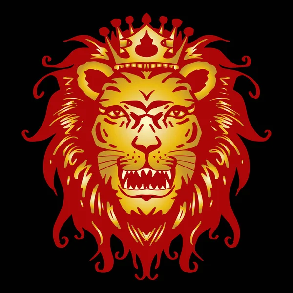 Dessin Roi Lion Tête Lion Dans Couronne — Image vectorielle