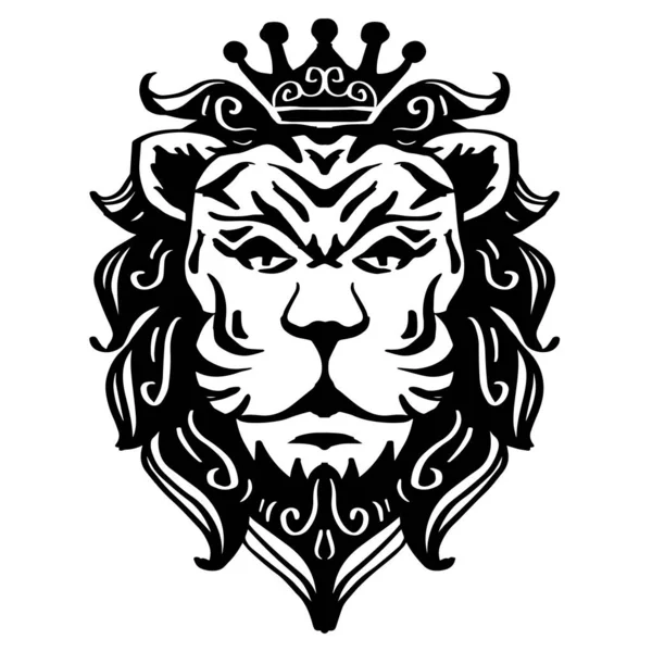 Dibujo Del Rey León Cabeza León Corona — Vector de stock