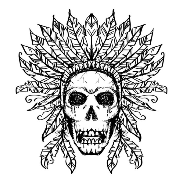  Skull of American Indian chief hand drawn sketch