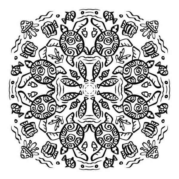Tatlı Kaplumbağalı Mandala Deseni — Stok Vektör
