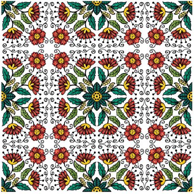  Çiçekli mandala, kusursuz desenli el çizimi..