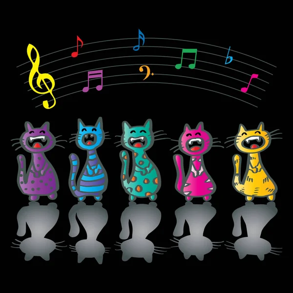 Lindo Gato Cantando Divertido Dibujos Animados — Vector de stock